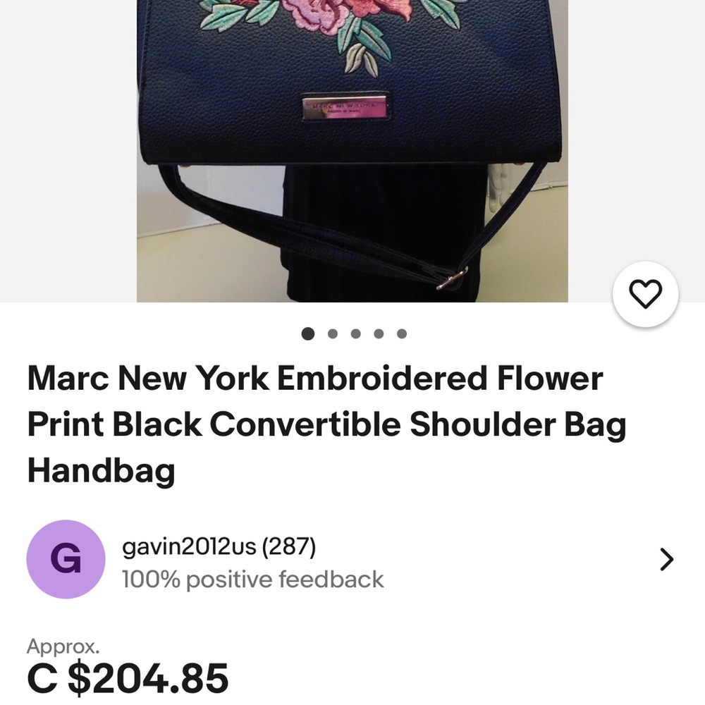 Marc New York Elegant Black Floral Embroidered Women's Bag - Picture 7 of 8